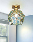 Design Floral Style Glass Hall Ceiling Lamp