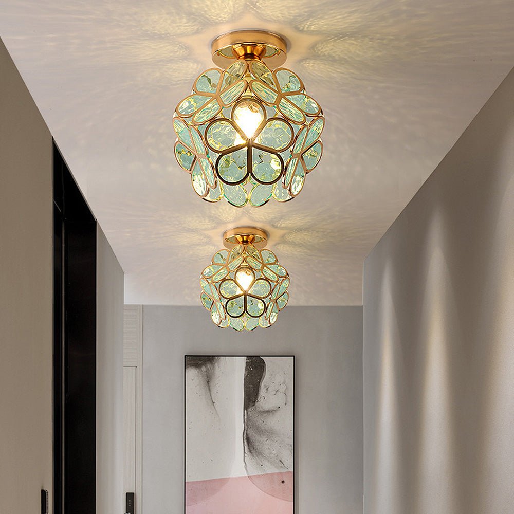 Design Floral Style Glass Hall Ceiling Lamp